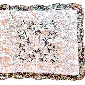 Quilted Ivory Pillow Sham (1 STD) ~ Lavender Embroidered Floral ~ 20 X 26 ~ NEW!